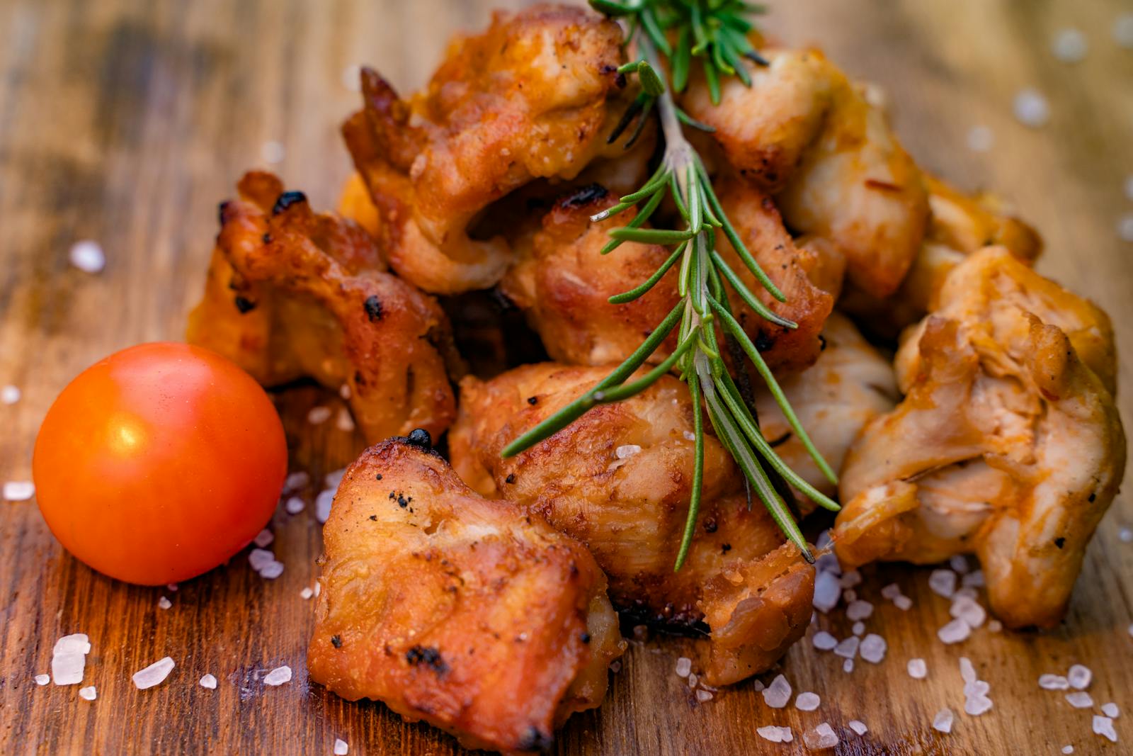 Fried Chicken on Wooden Board