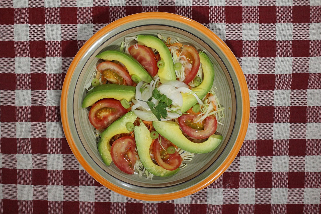 salad, food, plate, restaurant, vegetarian, healthy food, tomato, avocado, cabbage, health